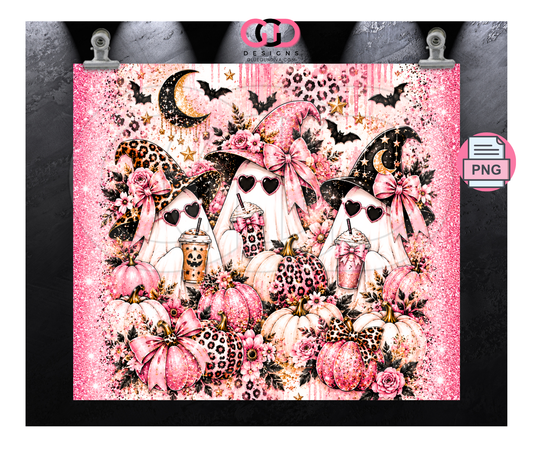 Three Pink Ghosts -  Digital tumbler wrap for 20 oz skinny straight tumbler