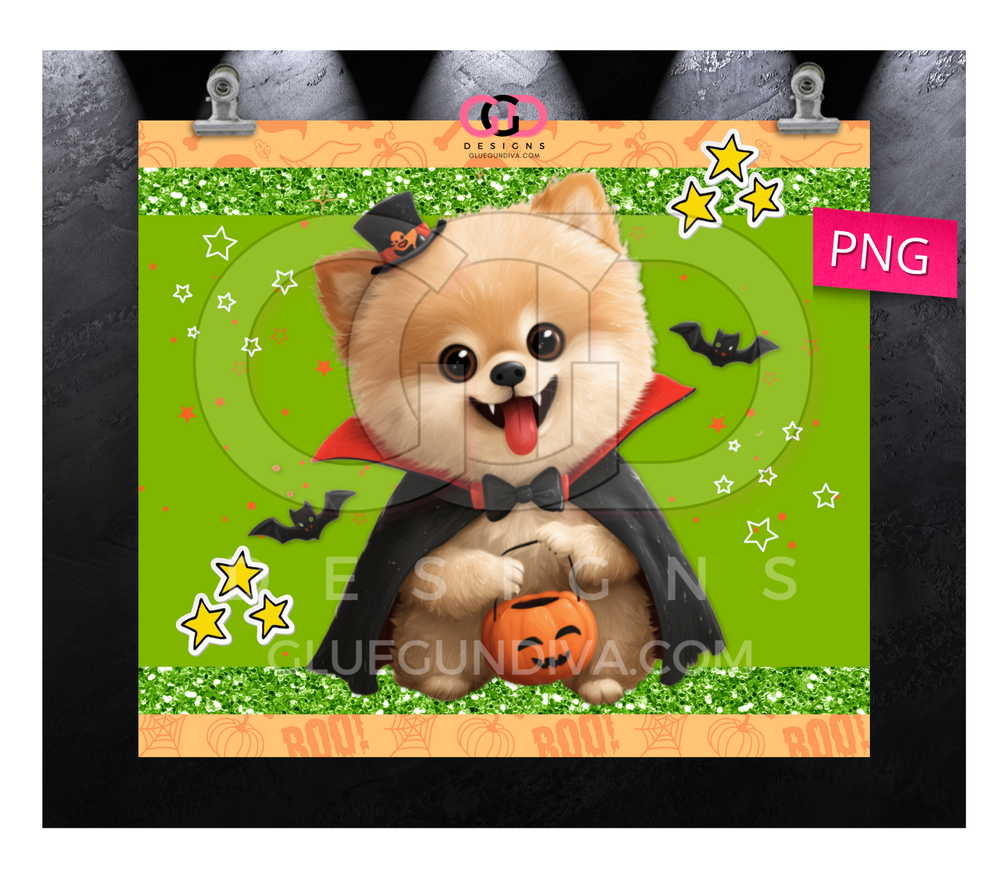Halloween Pomeranian Dracula -  Digital tumbler wrap for 20 oz skinny straight tumbler