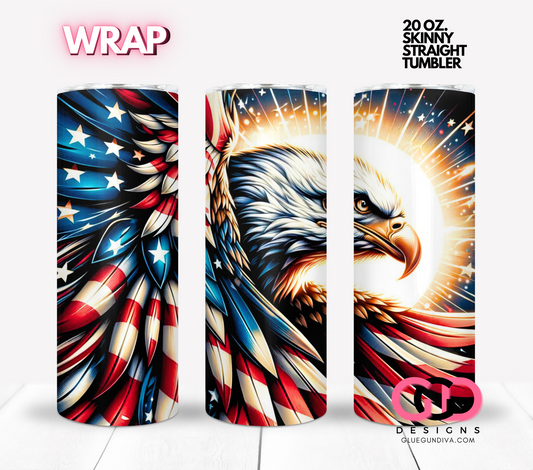 USA Bald Eagle Profile-  Digital tumbler wrap for 20 oz skinny straight tumbler