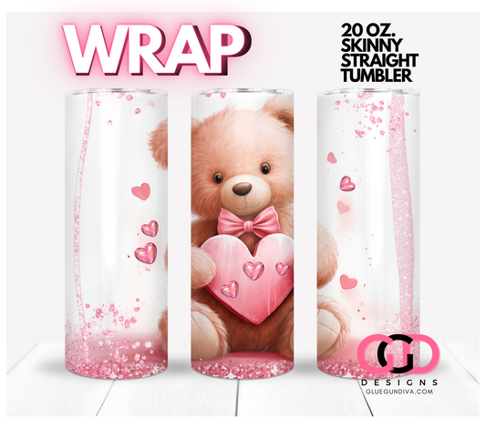 Sweet Hearts Teddy -   Digital tumbler wrap for 20 oz skinny straight tumbler