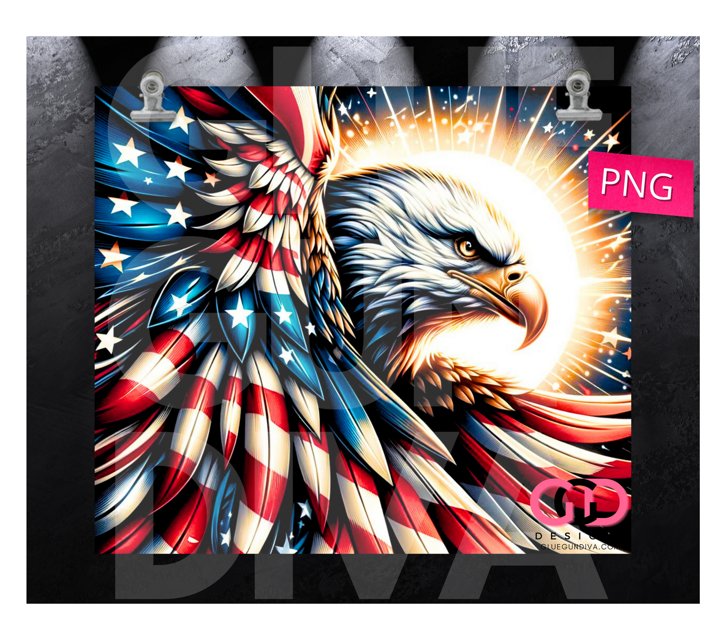 USA Bald Eagle Profile-  Digital tumbler wrap for 20 oz skinny straight tumbler