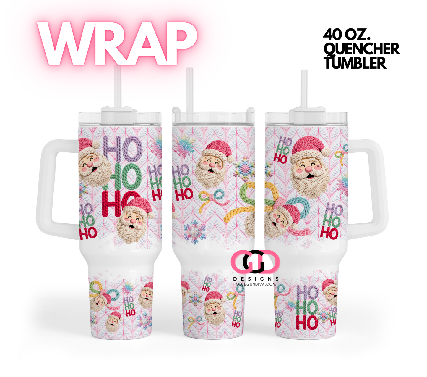 Knitted Santa Ho Ho Ho -   Digital tumbler wrap for 40 oz tumbler