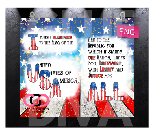 Pledge of Allegiance-   Digital tumbler wrap for 20 oz skinny straight tumbler