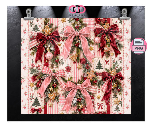 Velvet Bows Christmas -  Digital tumbler wrap for 20 oz skinny straight tumbler