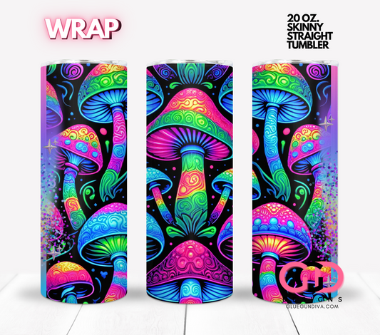 Neon Mushrooms-  Digital tumbler wrap for 20 oz skinny straight tumbler