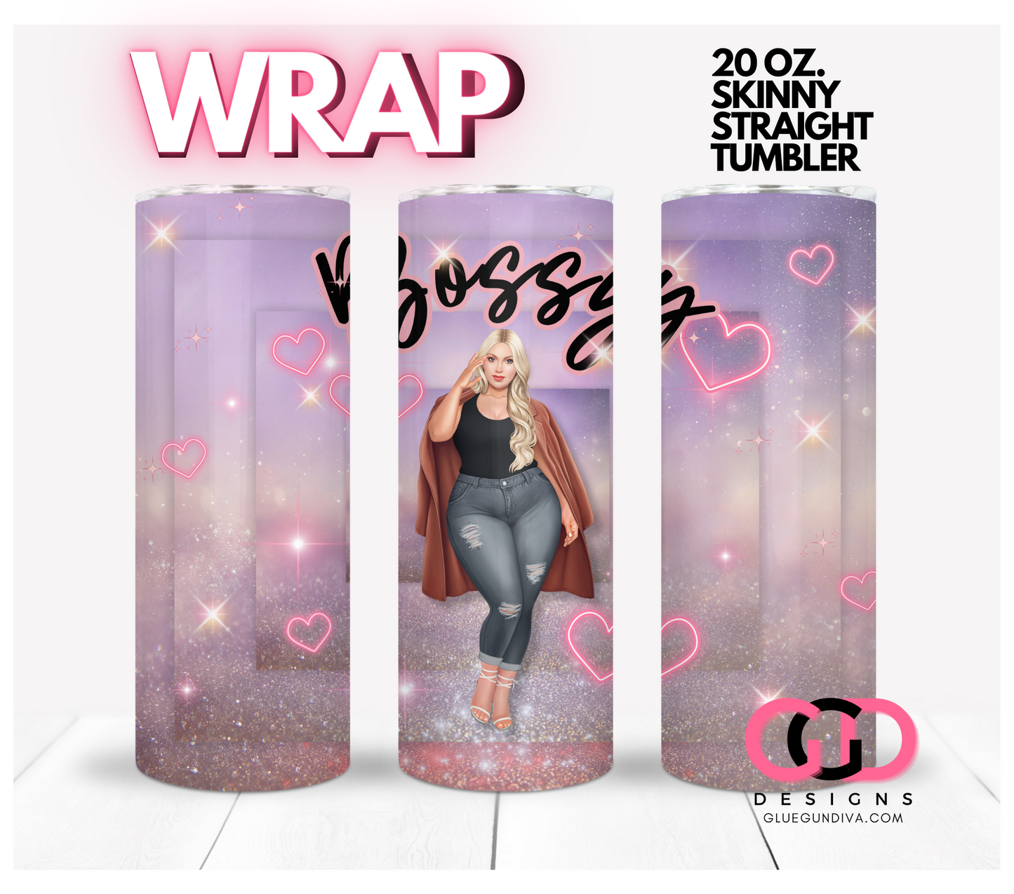 Bossy blonde 1 -  Digital tumbler wrap for 20 oz skinny straight tumbler