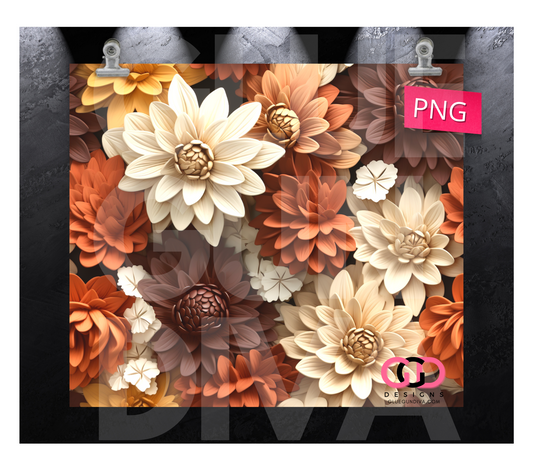 3D Fall Flowers -   Digital tumbler wrap for 20 oz skinny straight tumbler