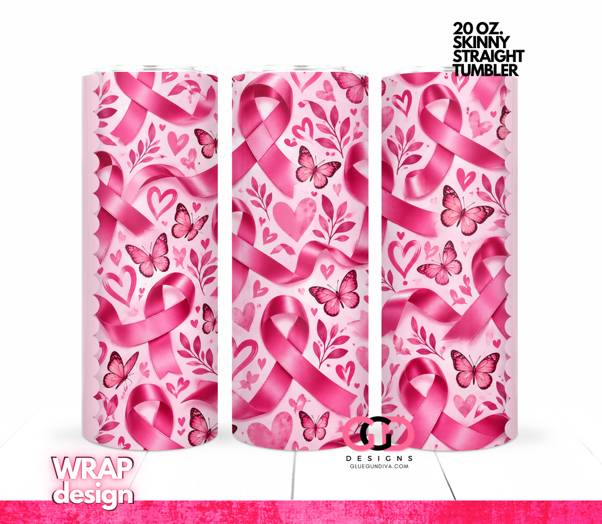 October Awareness Butterflies - Digital tumbler wrap for 20 oz skinny straight tumbler