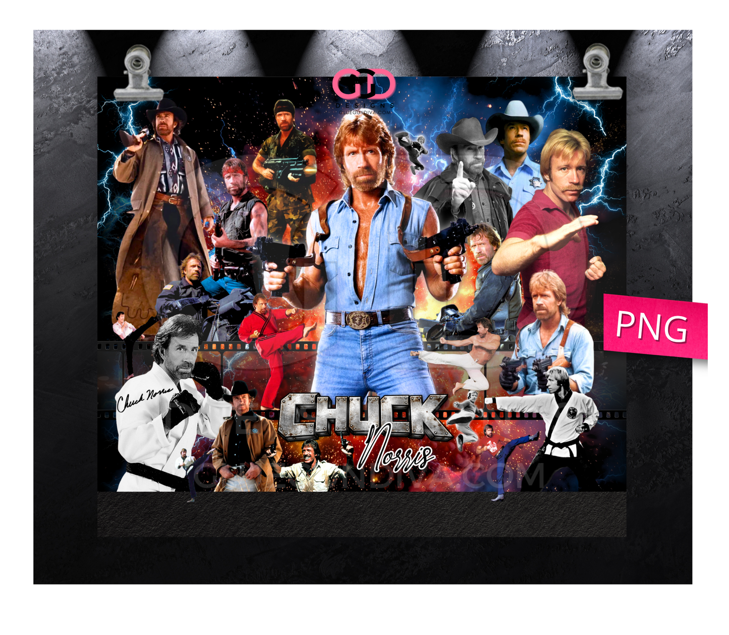 Chuck Norris Collage -  Digital tumbler wrap for 20 oz skinny straight tumbler