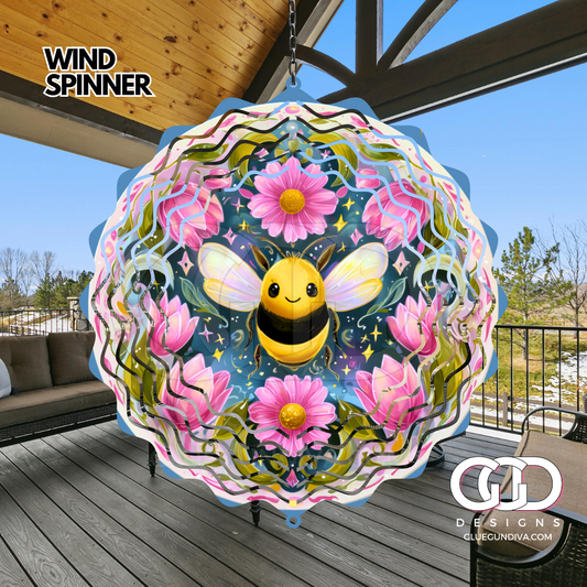 Blue and Bee-   Digital image for an 8 Inch Wind Spinner