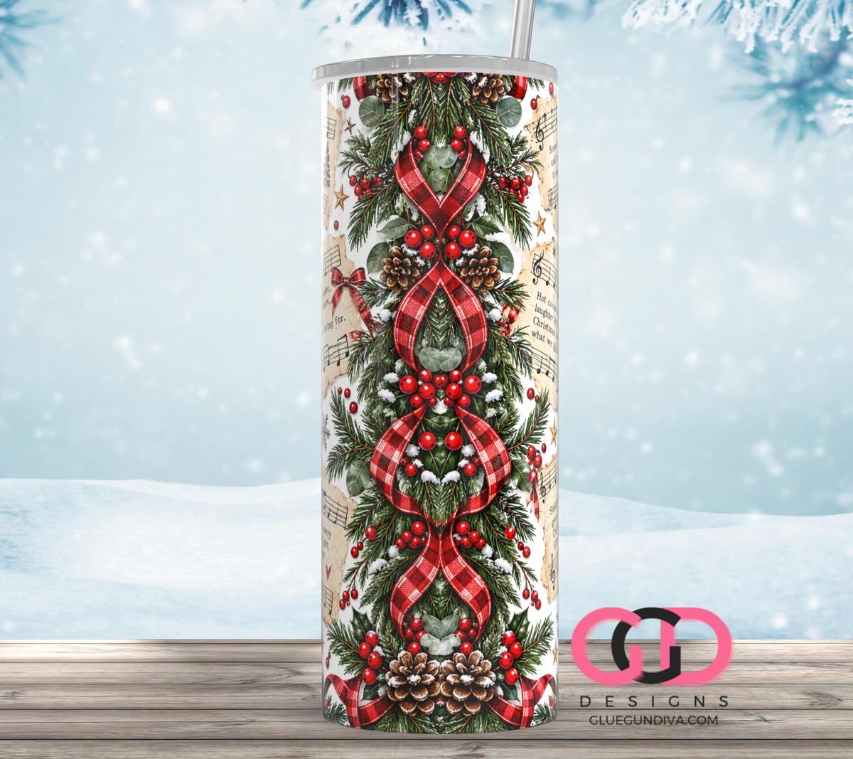 Christmas Music Sheets -  Digital tumbler wrap for 20 oz skinny straight tumbler