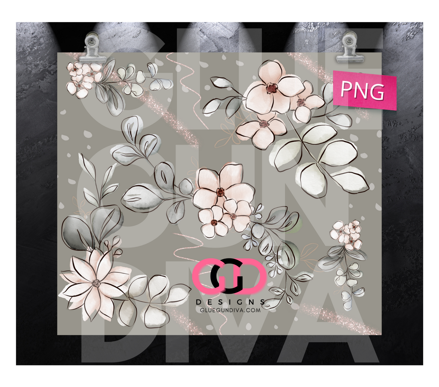 May's Neutral Flowers-   Digital tumbler wrap for 20 oz skinny straight tumbler