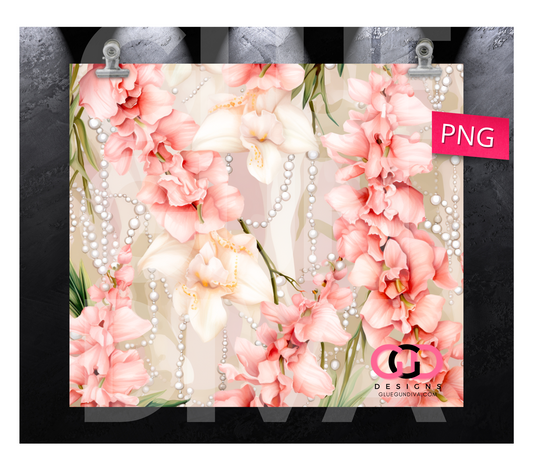 Gladiolas and Pearls-   Digital tumbler wrap for 20 oz skinny straight tumbler