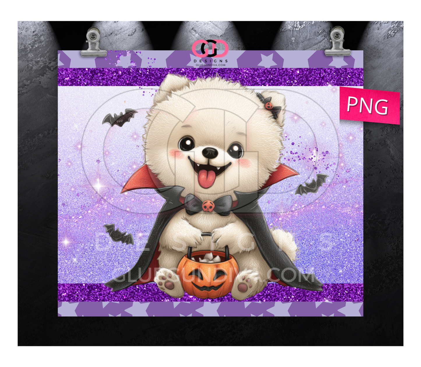 Halloween White Puppy Dracula -  Digital tumbler wrap for 20 oz skinny straight tumbler