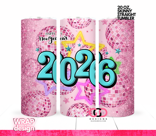 Happy New Year 2026 Disco -   Digital tumbler wrap for 20 oz skinny straight tumbler