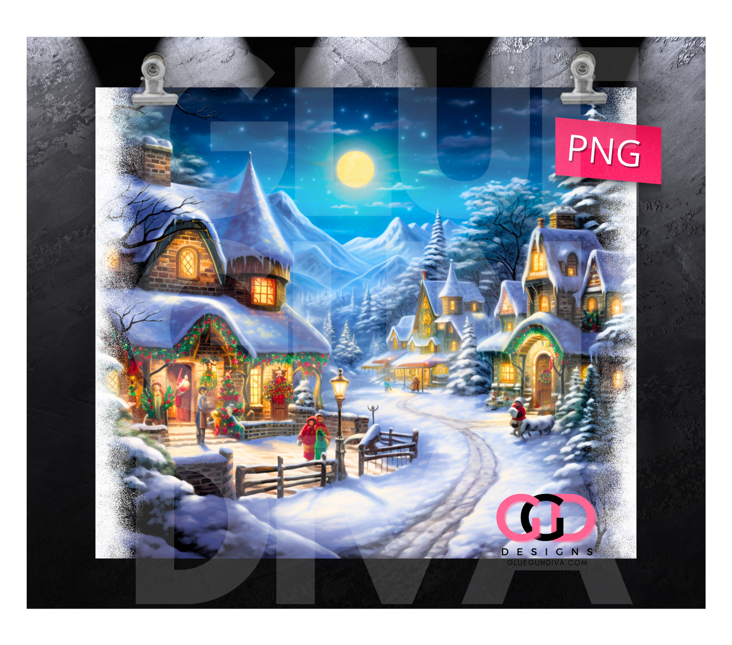 Winter Holiday Night Scene-   Digital tumbler wrap for 20 oz skinny straight tumbler