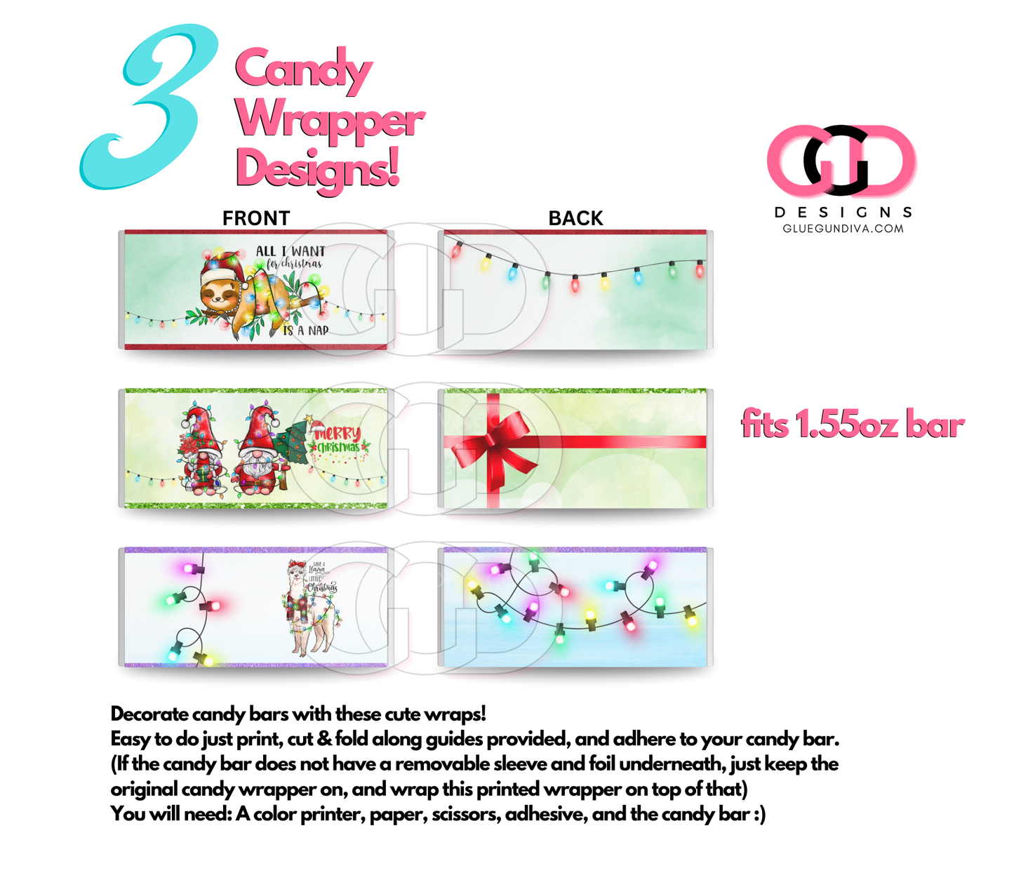 Wrapped in Christmas Lights -  Candy Wrapper Designs