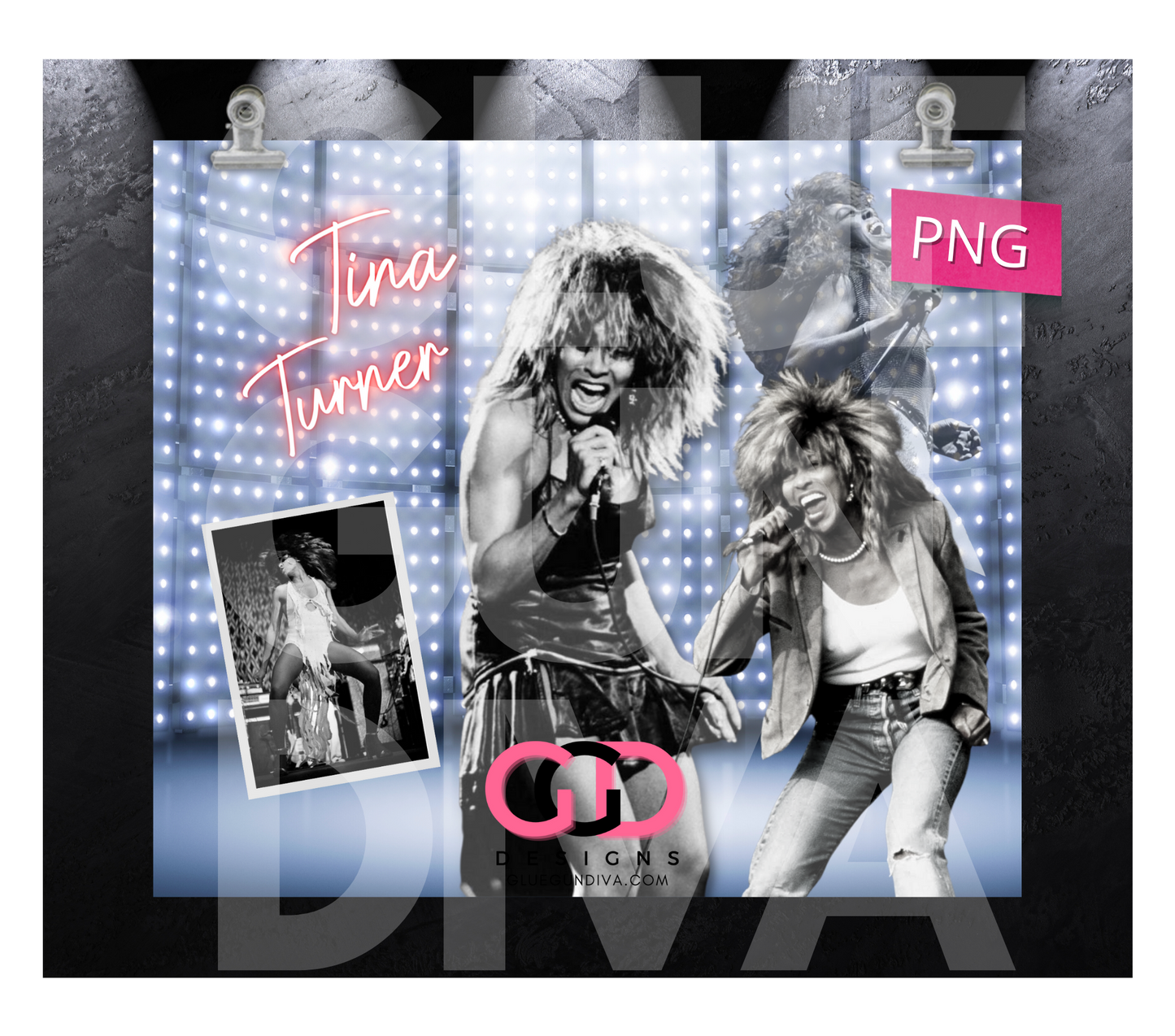 Tina Turner Black and White-   Digital tumbler wrap for 20 oz skinny straight tumbler