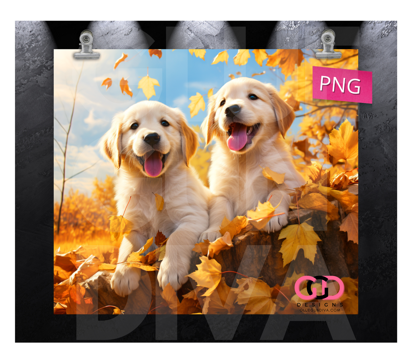 Fall Golden Retrievers-   Digital tumbler wrap for 20 oz skinny straight tumbler