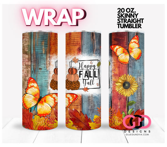 Happy Fall Y'all Wood Planks -   Digital tumbler wrap for 20 oz skinny straight tumbler