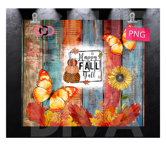 Happy Fall Y'all Wood Planks -   Digital tumbler wrap for 20 oz skinny straight tumbler