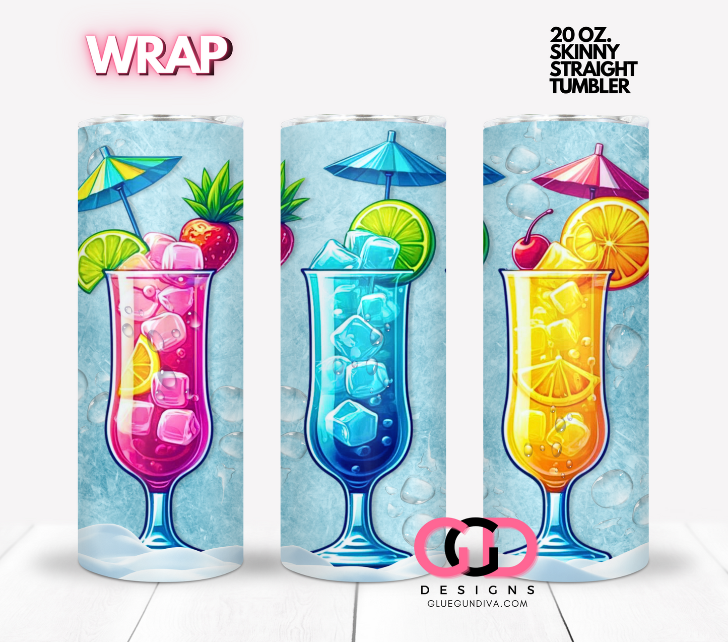 Iced Cold Cocktails -  Digital tumbler wrap for 20 oz skinny straight tumbler