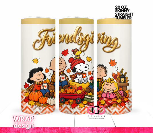 Friendsgiving Fall -  Digital tumbler wrap for 20 oz skinny straight tumbler
