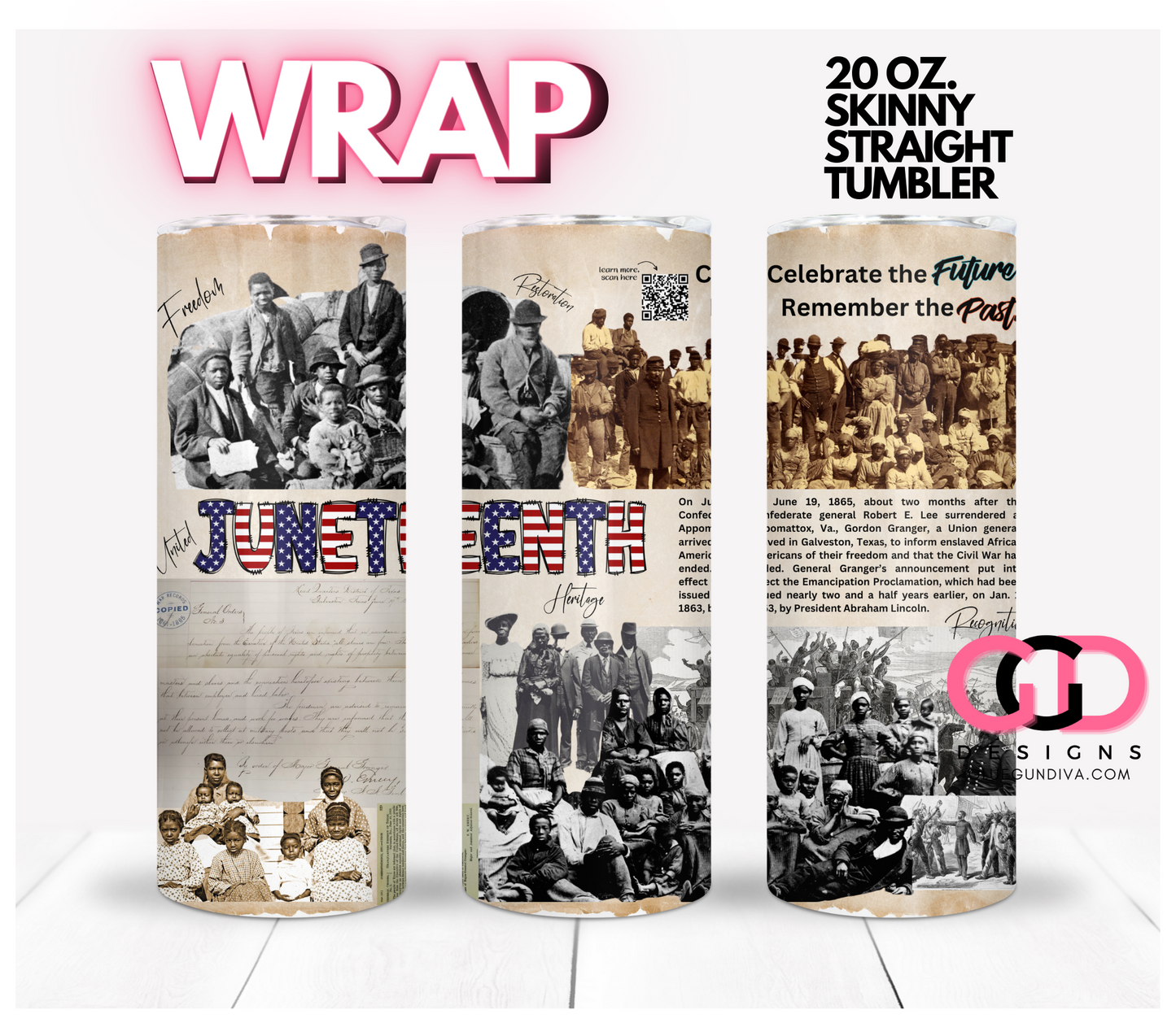 Juneteenth History-   Digital tumbler wrap for 20 oz skinny straight tumbler