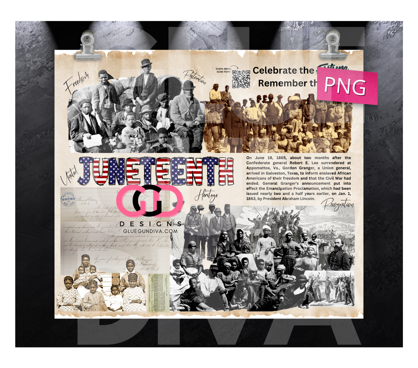 Juneteenth History-   Digital tumbler wrap for 20 oz skinny straight tumbler