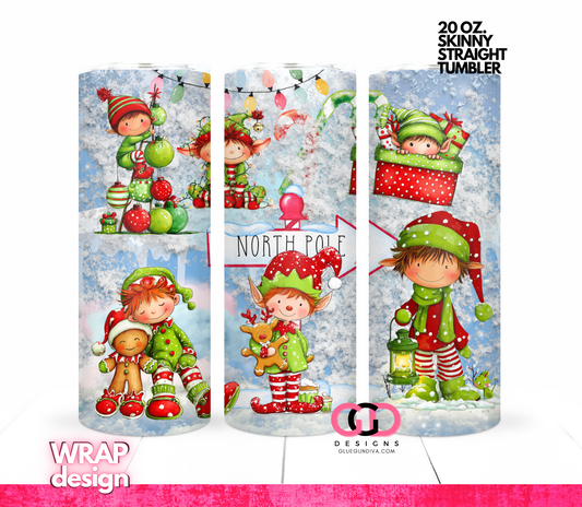 Frosty Elves -  Digital tumbler wrap for 20 oz skinny straight tumbler