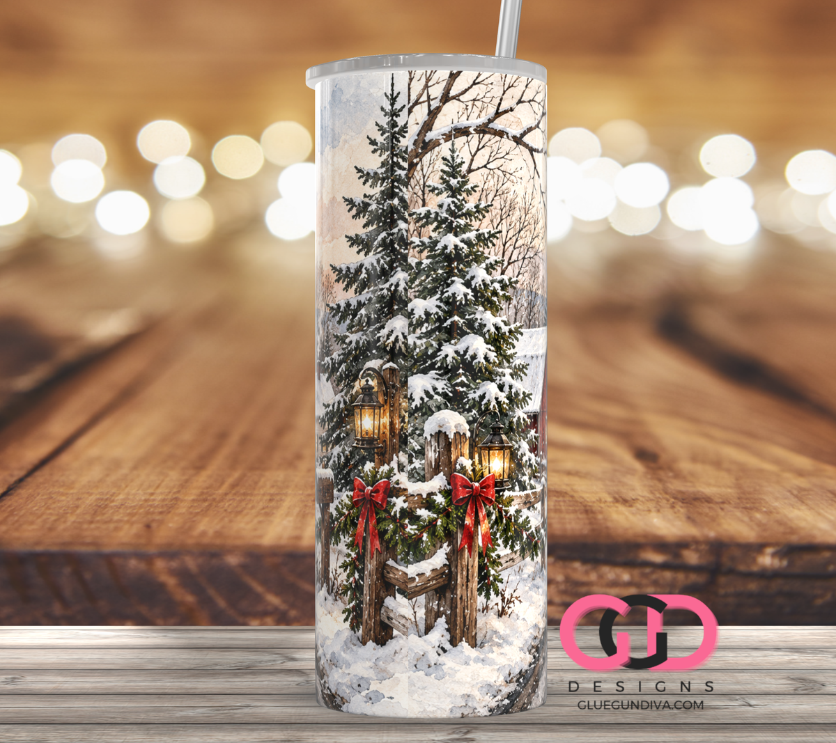 Winter Country Road -  Digital tumbler wrap for 20 oz skinny straight tumbler