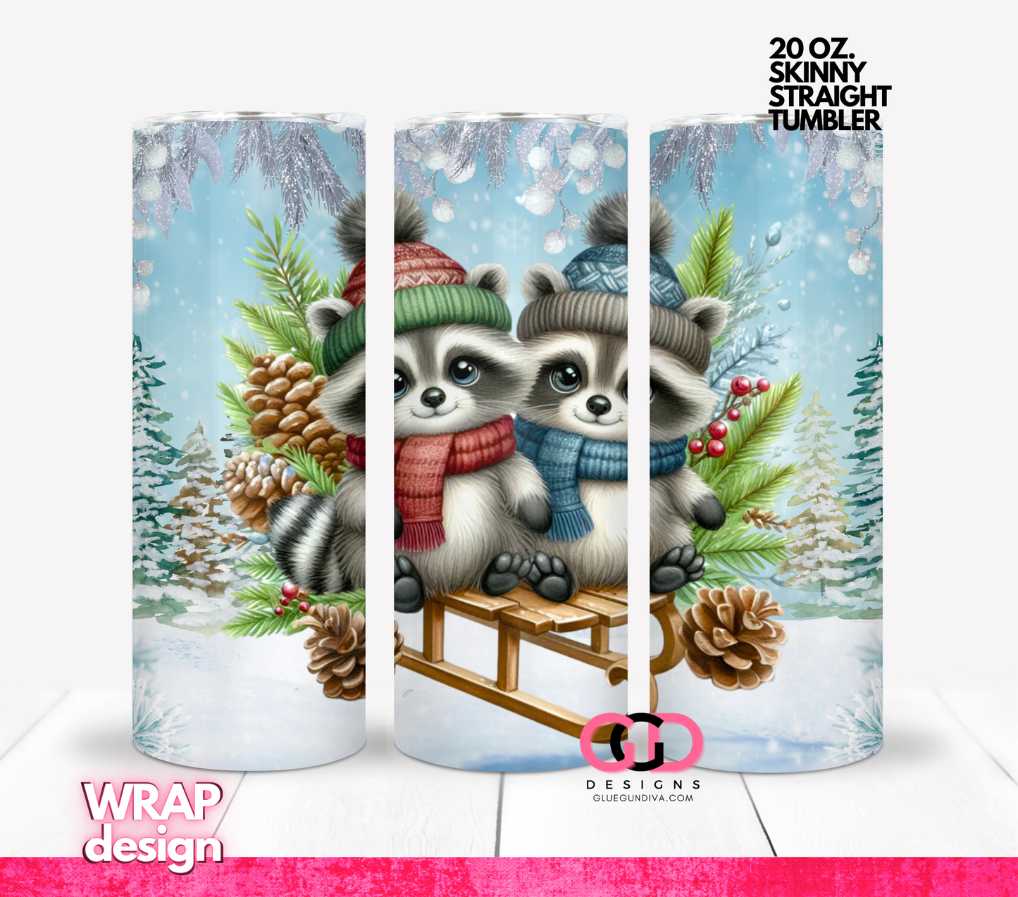 Winter Sled Buddies -  Digital tumbler wrap for 20 oz skinny straight tumbler