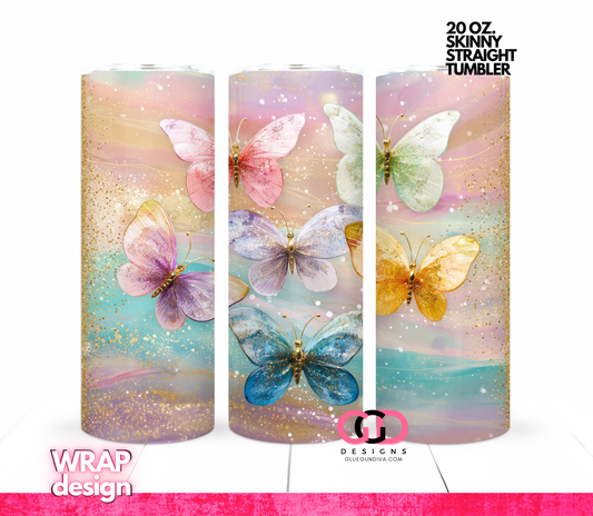 Glass Butterflies -  Digital tumbler wrap for 20 oz skinny straight tumbler