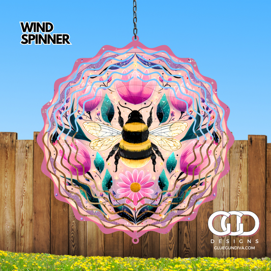 Mauve and Bee-   Digital image for an 8 Inch Wind Spinner