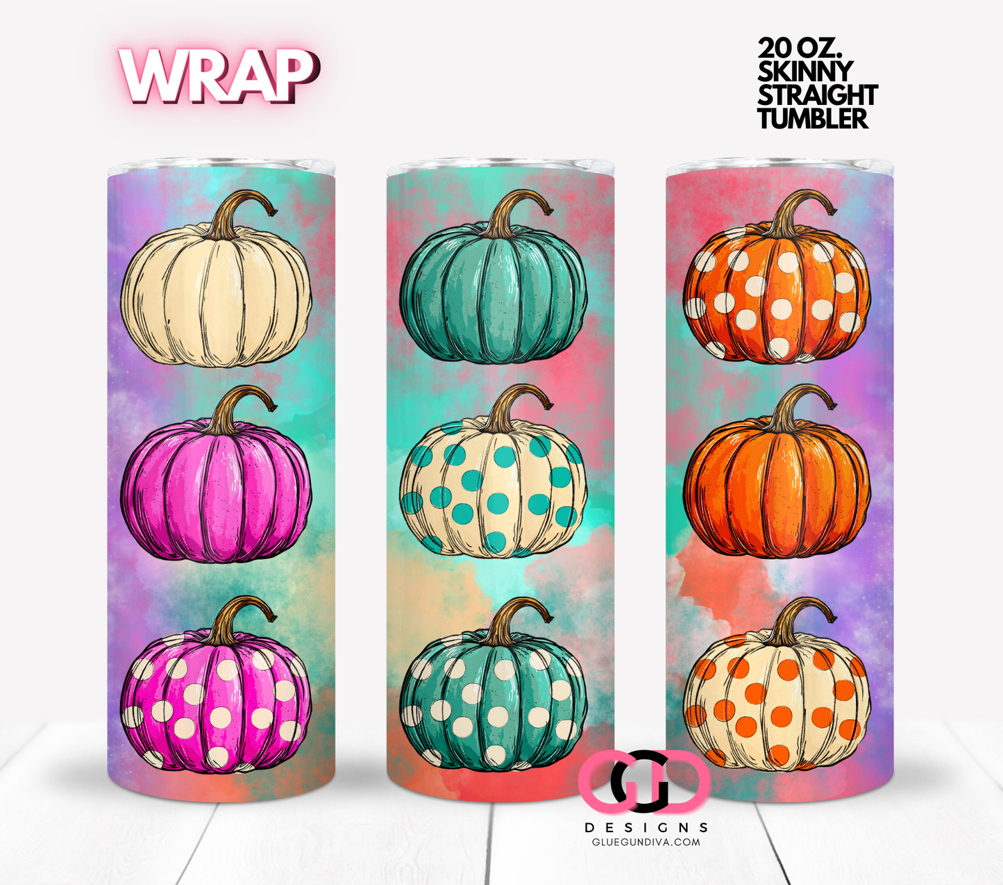 Dotted pumpkin-  Digital tumbler wrap for 20 oz skinny straight tumbler