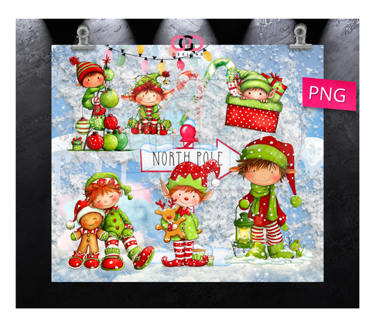 Frosty Elves -  Digital tumbler wrap for 20 oz skinny straight tumbler