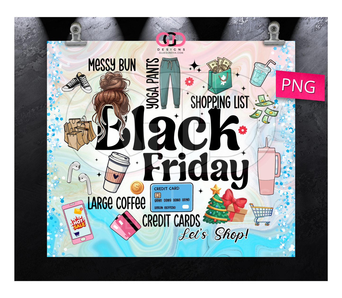 Black Friday Let's Shop - Digital tumbler wrap for 20 oz skinny straight tumbler