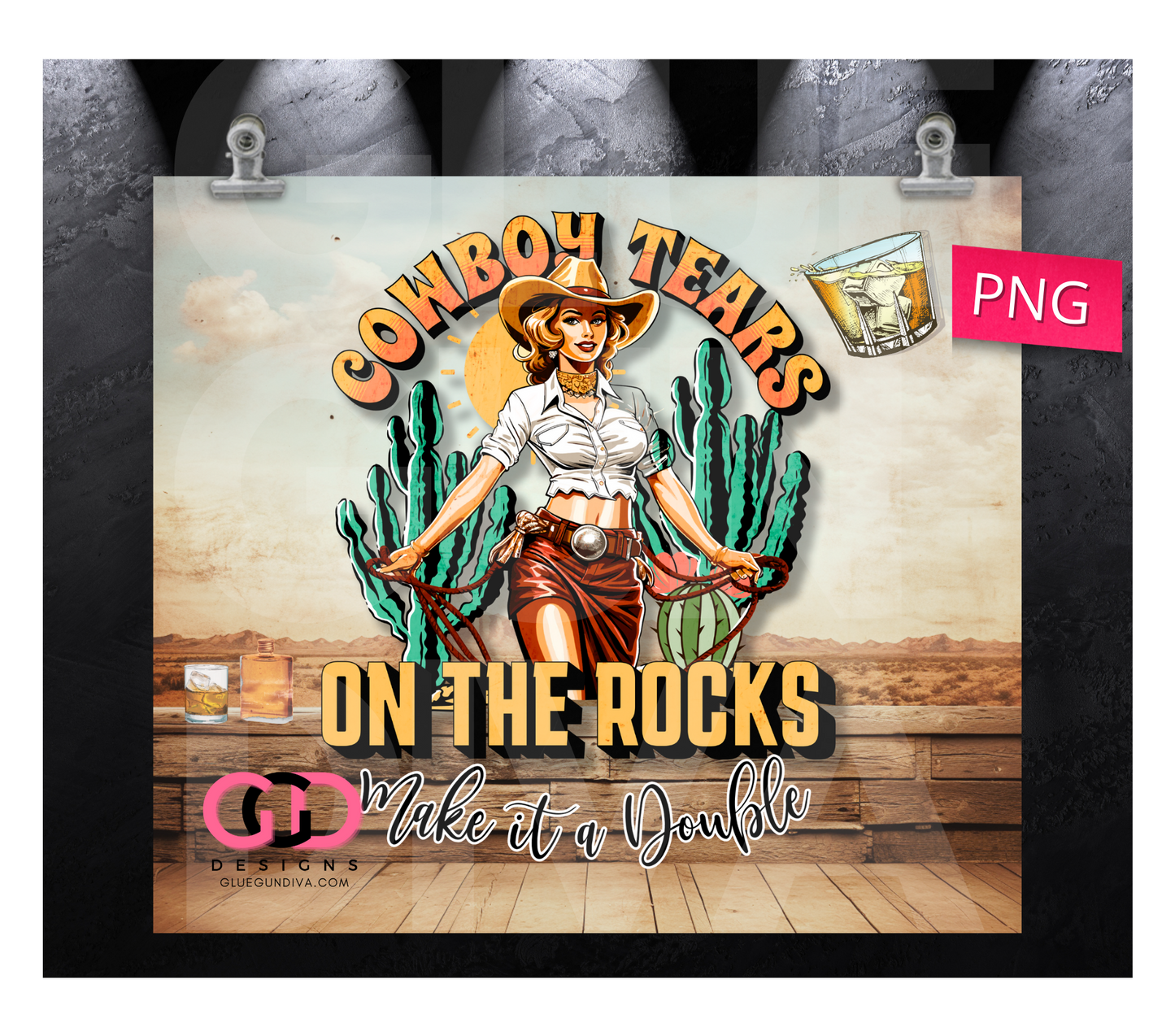 Cowboy Tears on the Rocks -   Digital tumbler wrap for 20 oz skinny straight tumbler