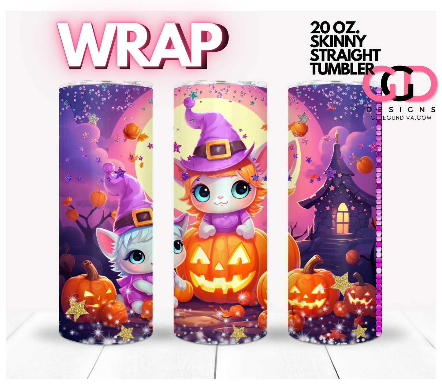 Cute Halloween Falling Stars -   Digital tumbler wrap for 20 oz skinny straight tumbler