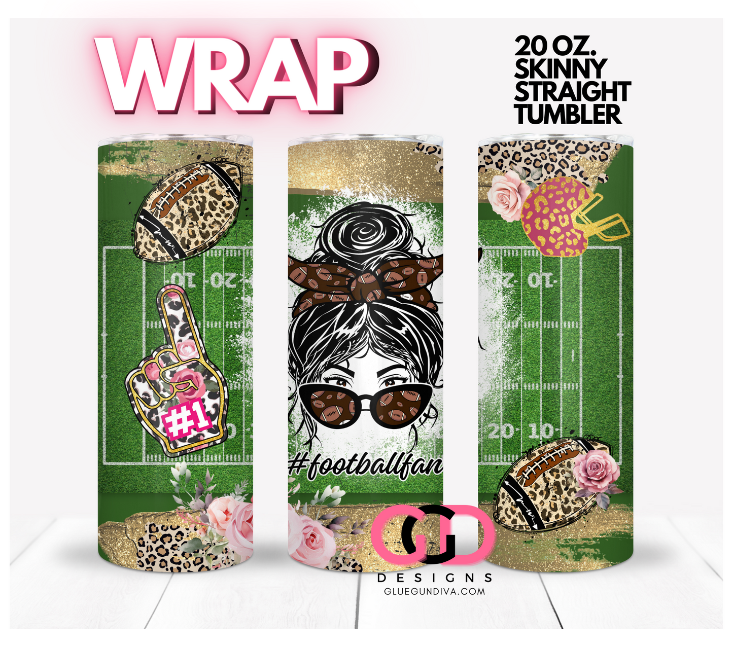 Football Fan Leopard -   Digital tumbler wrap for 20 oz skinny straight tumbler