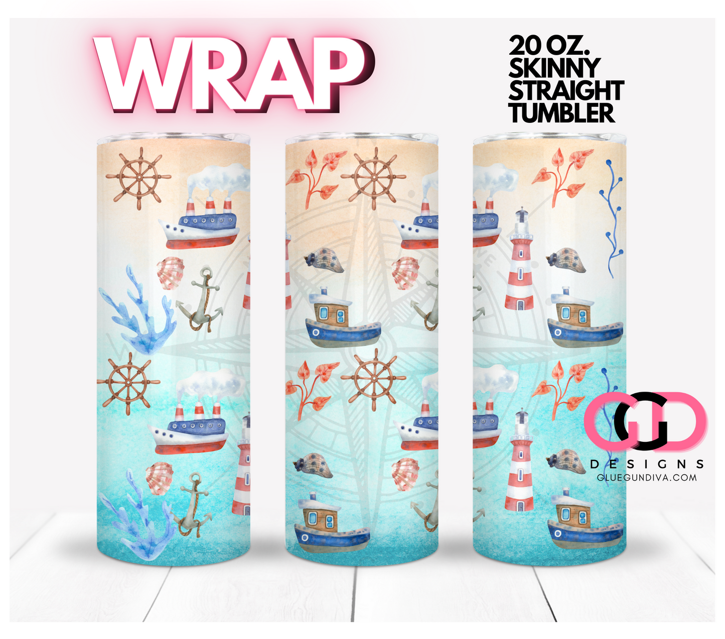 Nautical Elements -   Digital tumbler wrap for 20 oz skinny straight tumbler