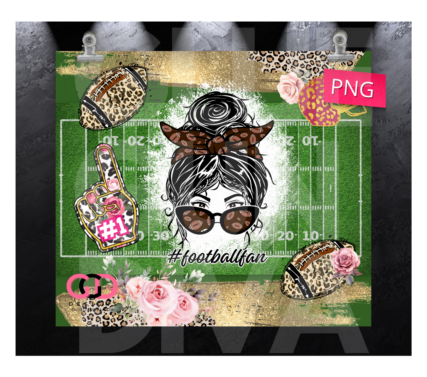 Football Fan Leopard -   Digital tumbler wrap for 20 oz skinny straight tumbler