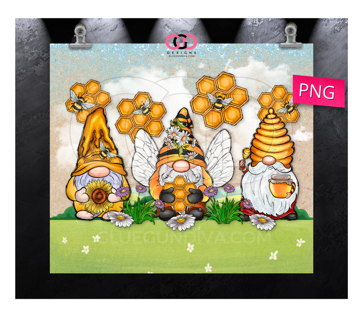 Sunflower Gnomes Paradise -  Digital tumbler wrap for 20 oz skinny straight tumbler
