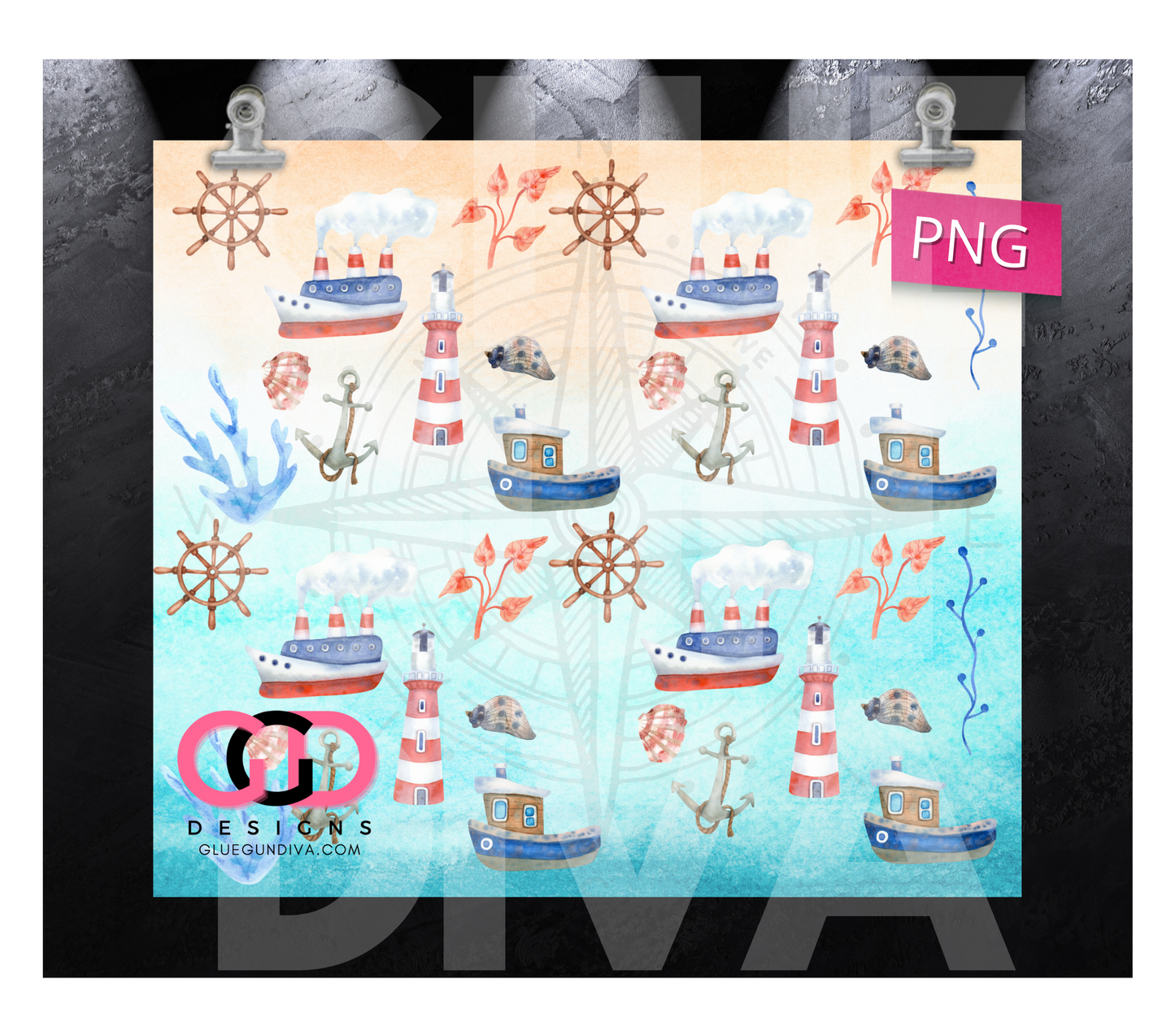 Nautical Elements -   Digital tumbler wrap for 20 oz skinny straight tumbler