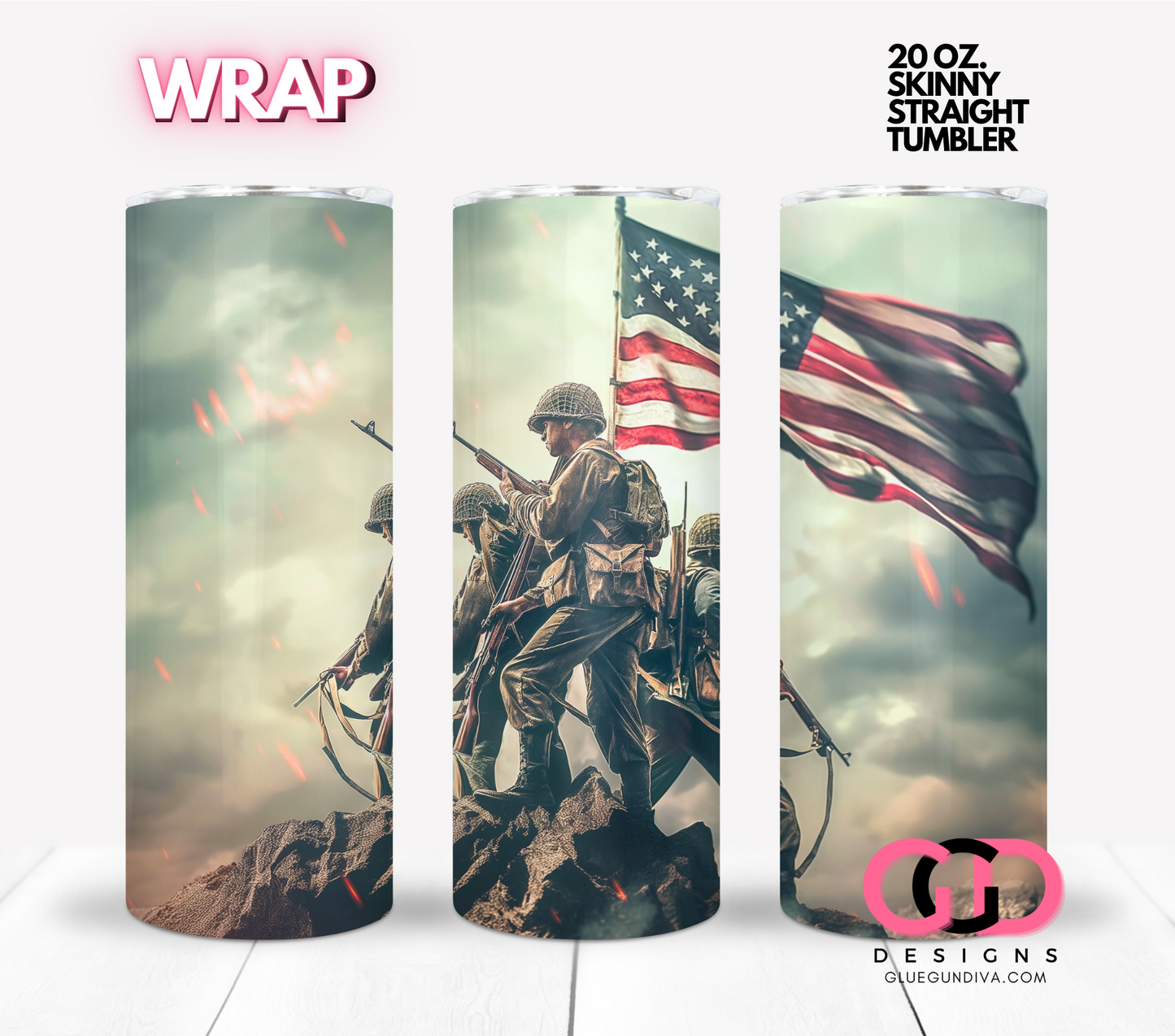 Soldiers on top of hill-   Digital tumbler wrap for 20 oz skinny straight tumbler