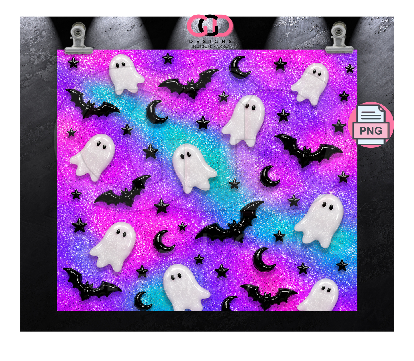 Glossy Ghosts Galaxy Colors  -  Digital tumbler wrap for 20 oz skinny straight tumbler