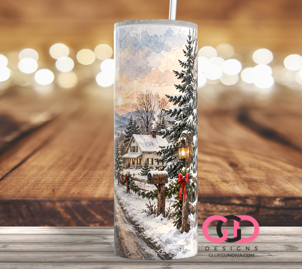 Winter Country Road -  Digital tumbler wrap for 20 oz skinny straight tumbler