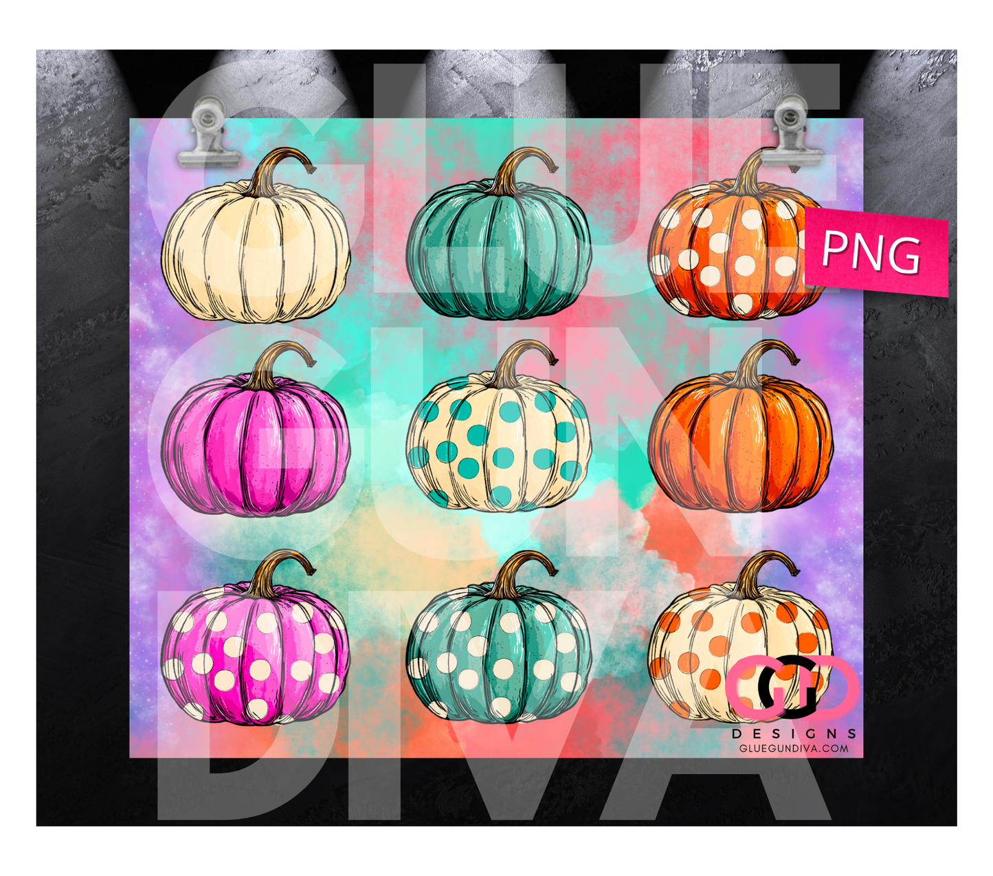 Dotted pumpkin-  Digital tumbler wrap for 20 oz skinny straight tumbler