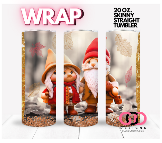 3d Fall Gnome Couple-   Digital tumbler wrap for 20 oz skinny straight tumbler