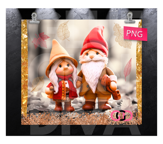 3d Fall Gnome Couple-   Digital tumbler wrap for 20 oz skinny straight tumbler